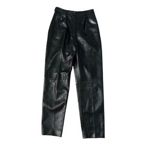 Siena Studio Womens Black Leather Flat Front Pockets Straight Ankle Pants Size 6